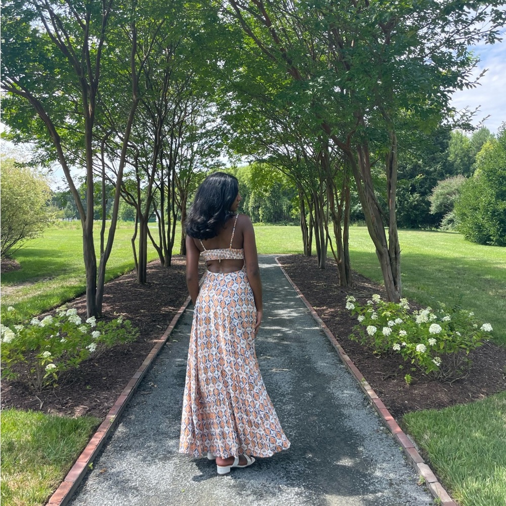 Free People Orange & Blue Open Back Maxi Dress